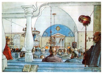 カール・ラーソン Painting - 教会にて 1905年 カール・ラーソン
